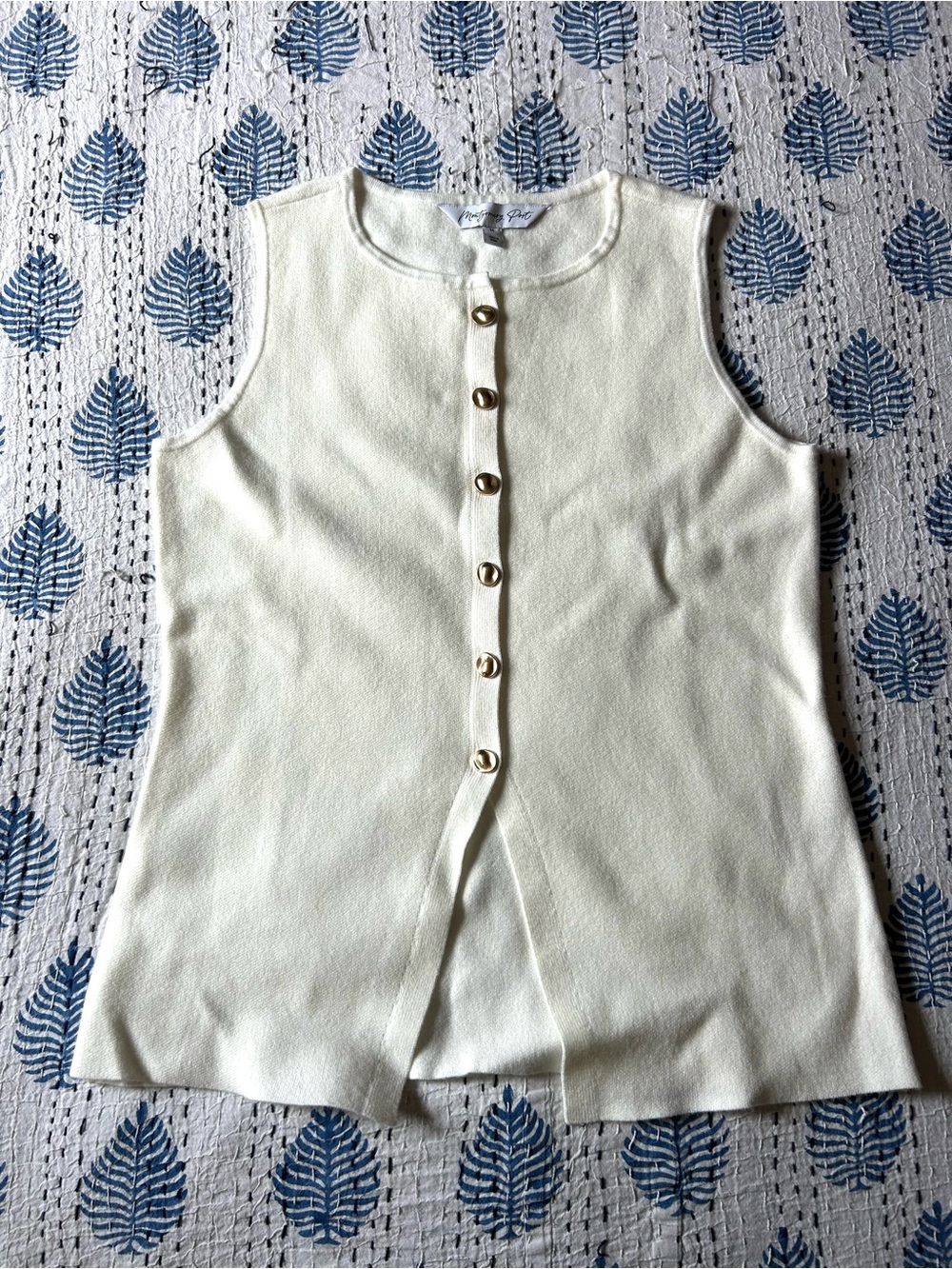Sleeveless Cream Button-Front Knit Top